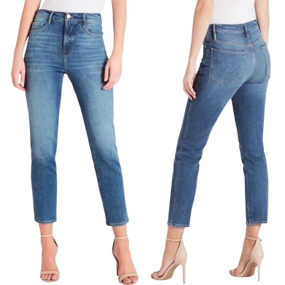 Frame Le Sylvie Crop in Marlin Medium Wash Denim High Rise Straight Leg Jeans